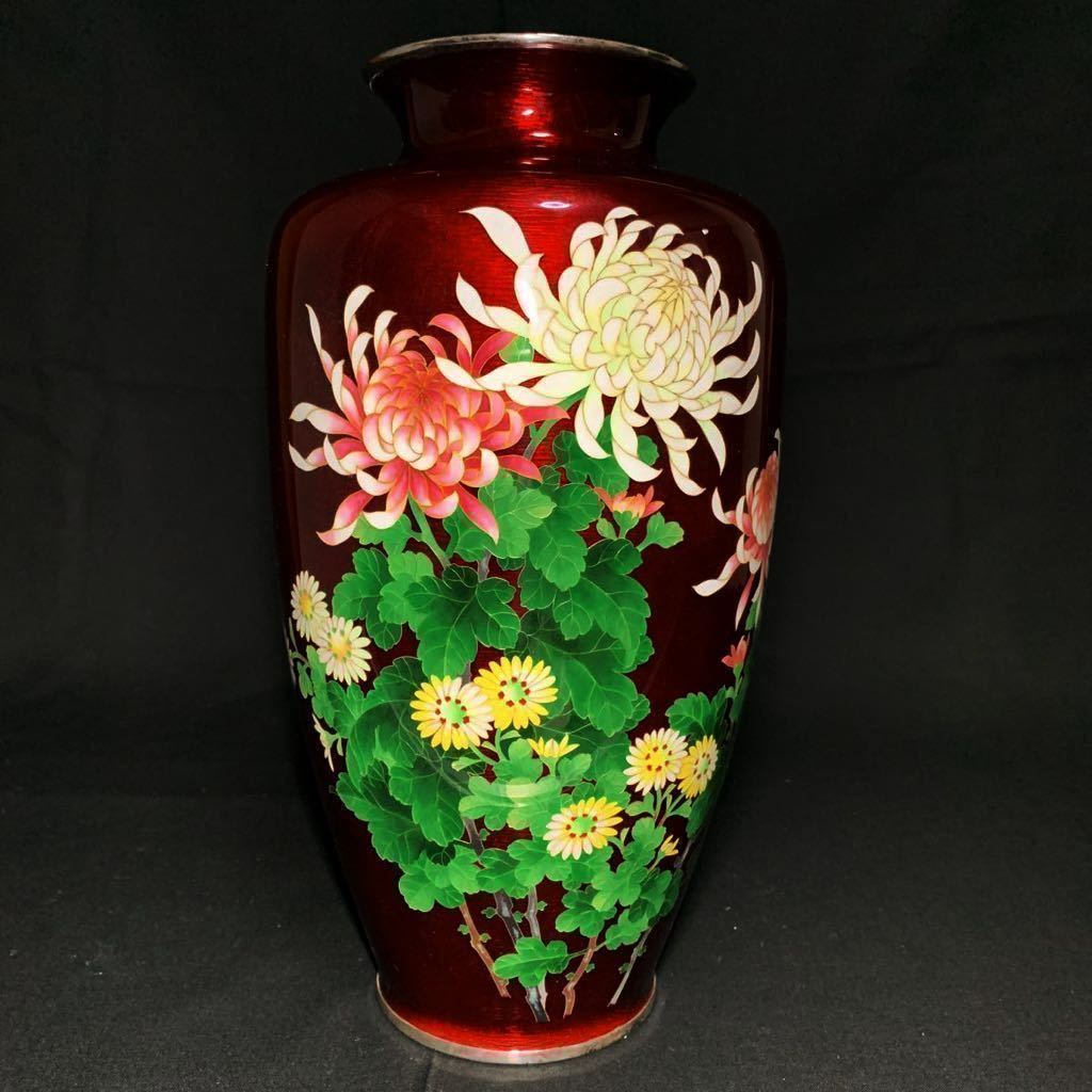 花瓶 純銀 七宝花瓶 菊 安藤七宝 銀線 美術工芸品 花器 覆輪 Yahoo 