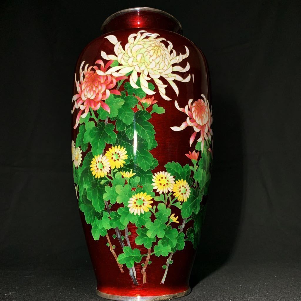 花瓶 純銀 七宝花瓶 菊 安藤七宝 銀線 美術工芸品 花器 覆輪 Yahoo 