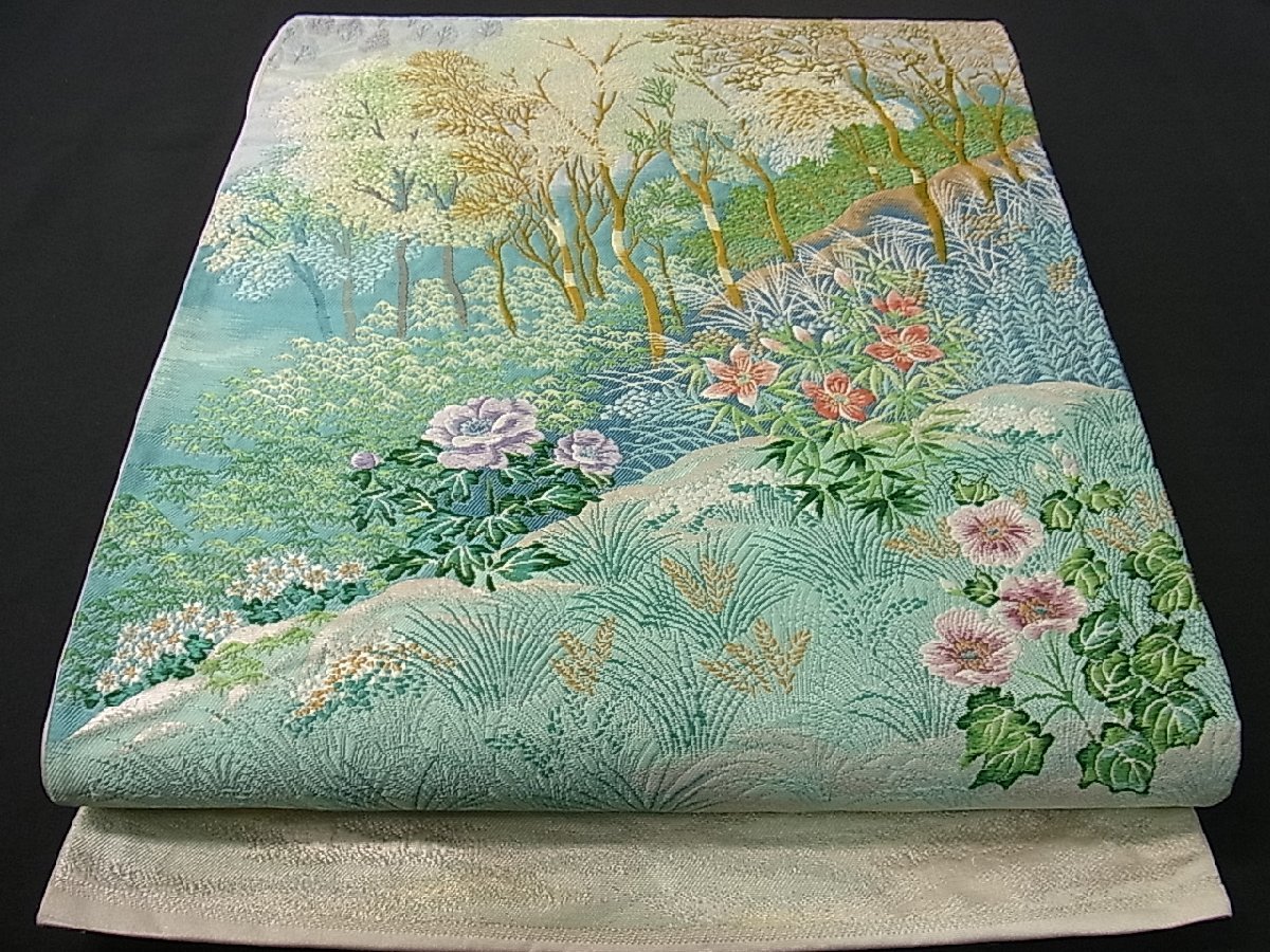 平和屋着物□六通柄袋帯 唐織 山の辺の道 銀糸 逸品