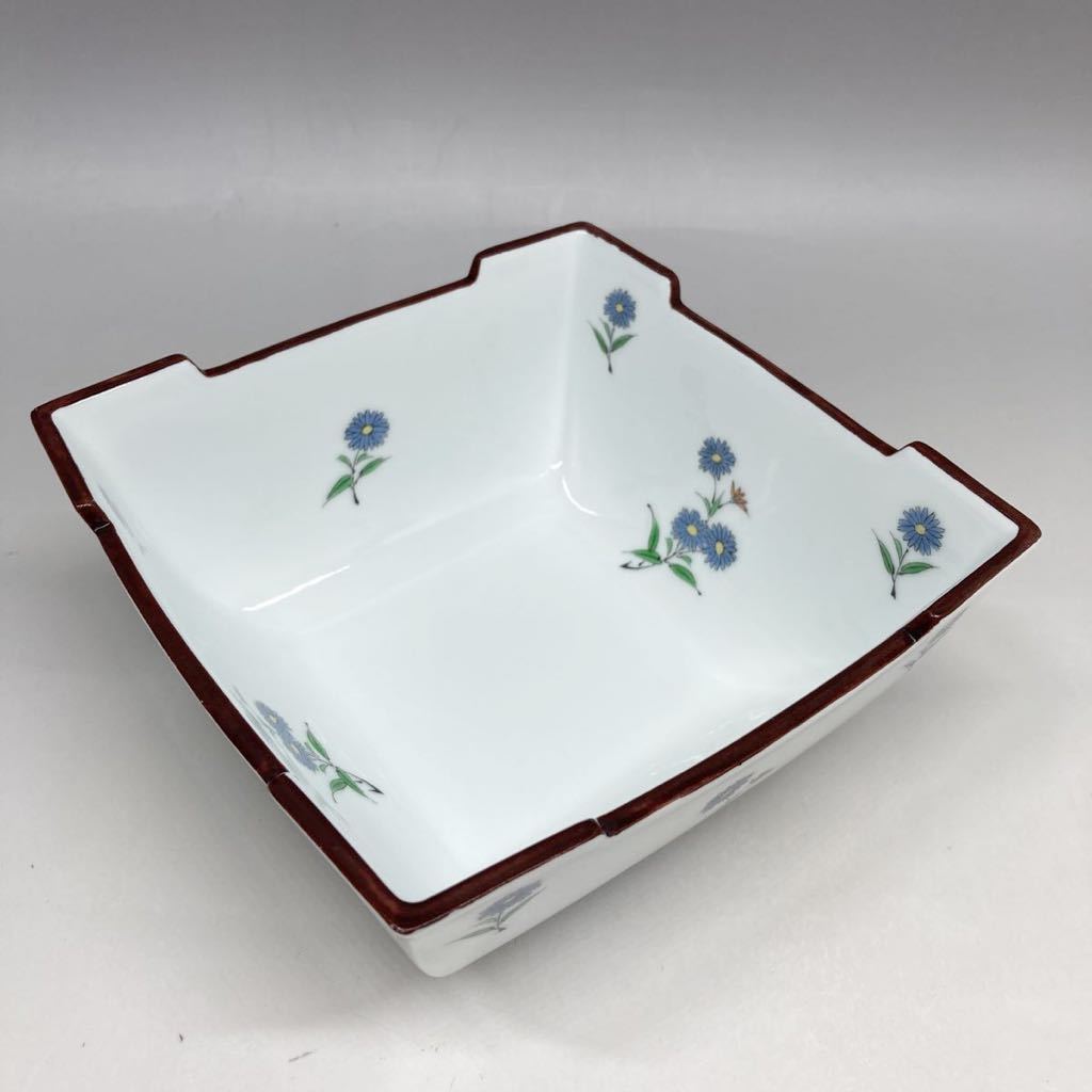 Z193 深川製磁 角鉢 四角鉢 花絵 中鉢 台輪 