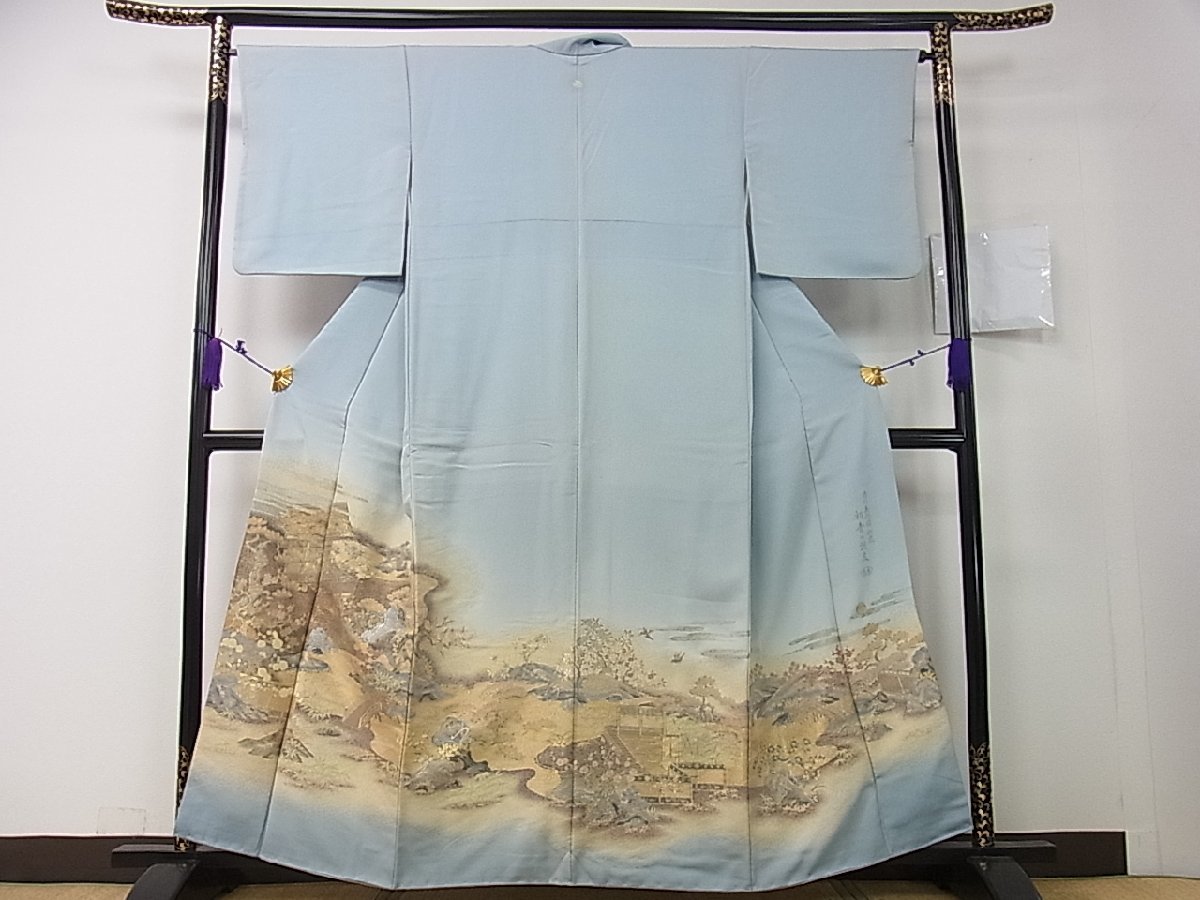 29）色留め袖（寿光織） 色無地レンタル873 薄黄緑寿光織 唐花 |