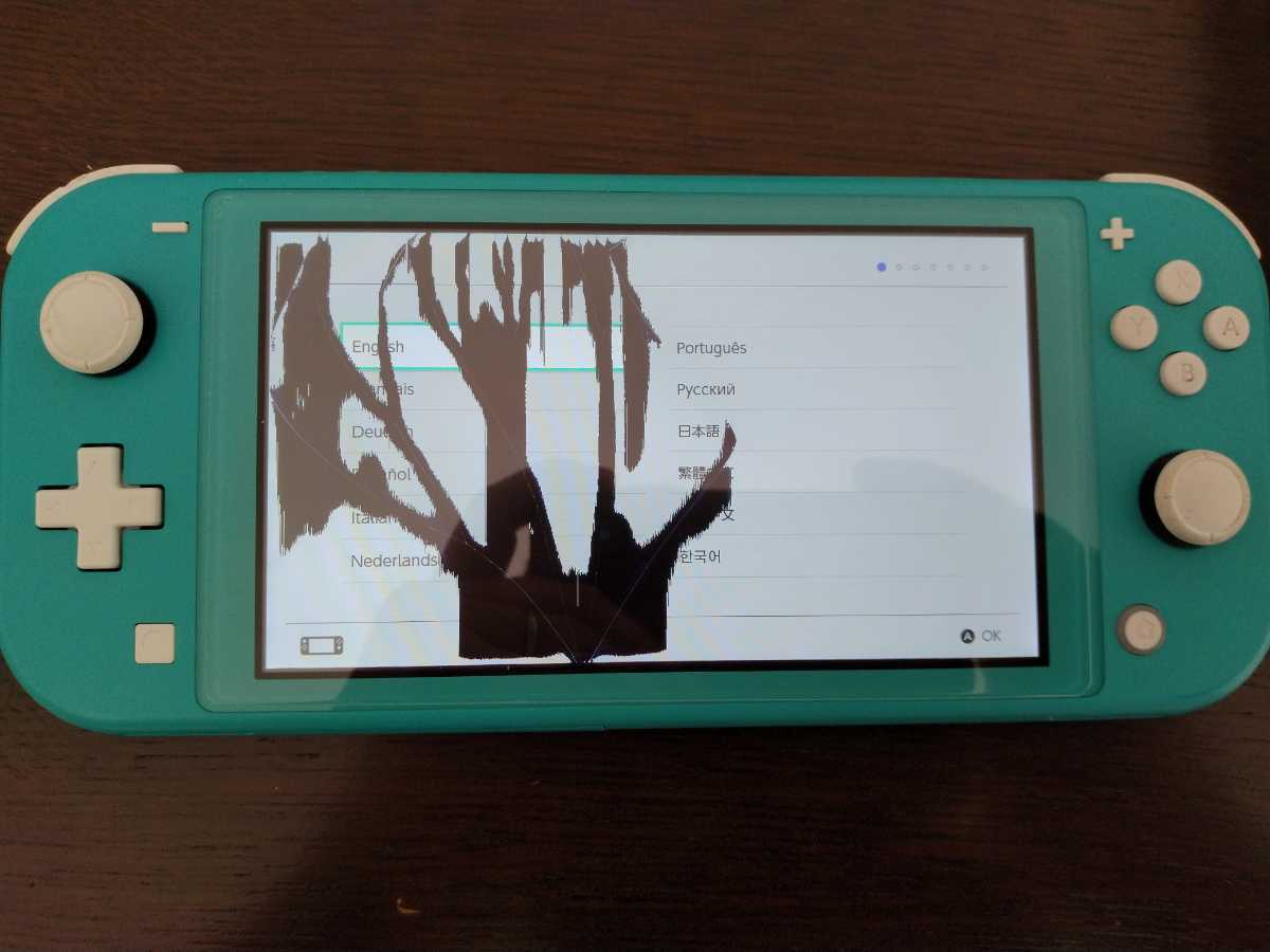 Switch Lite本体 液晶割れ、本体割れ有り。ジャンク。電源ok。 Switch