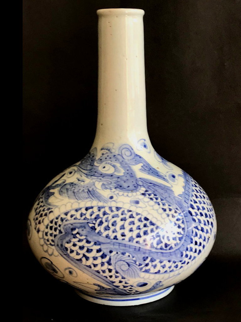 陶芸 中国 明朝 青花 壺 雲龍図