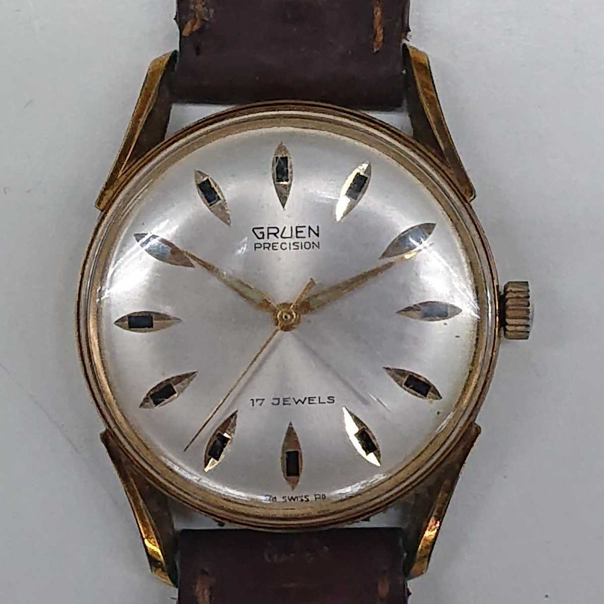 グリュエン プレシジョン GRUEN PRECISION 17石 SS 手巻き 革ベルト あ