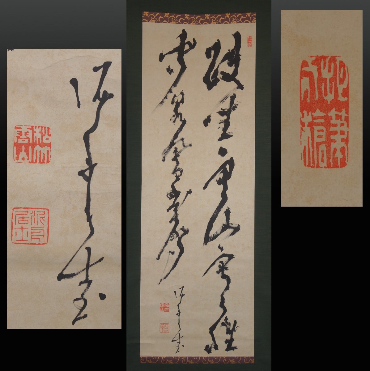 真作】□勝海舟□一行書二幅□肉筆□掛軸□掛け軸□幕末三舟の一人
