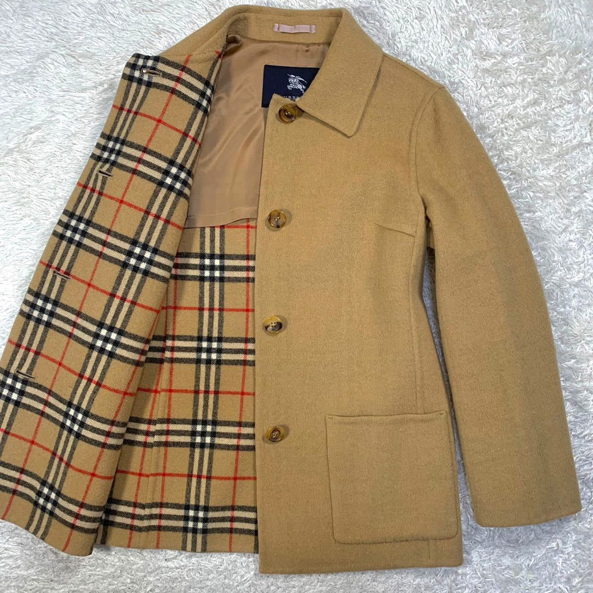 極美品 バーバリー ロンドン 毛 カシミヤ コート ノバチェック 