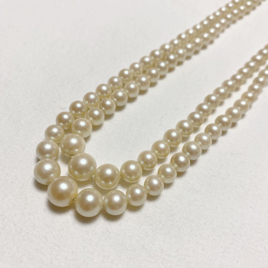 本真珠2連ネックレス 重量30g 約4-6mm パール 南洋/白蝶/黒蝶/淡水/あこや/カラー/バロック pearl necklace accessory jewelry silver 925