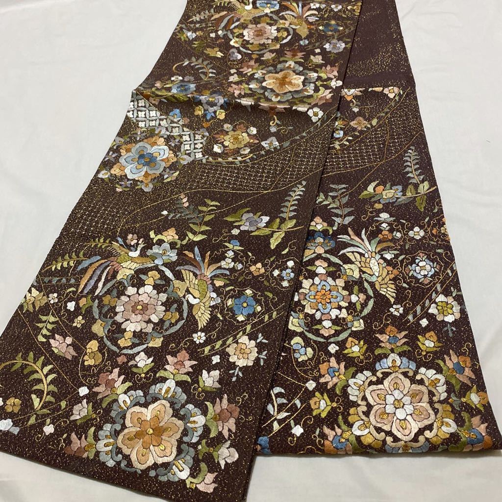 着物月花 総刺繍 汕頭刺繍 蘇州刺繍 金通し 艶やかな花鳥文様