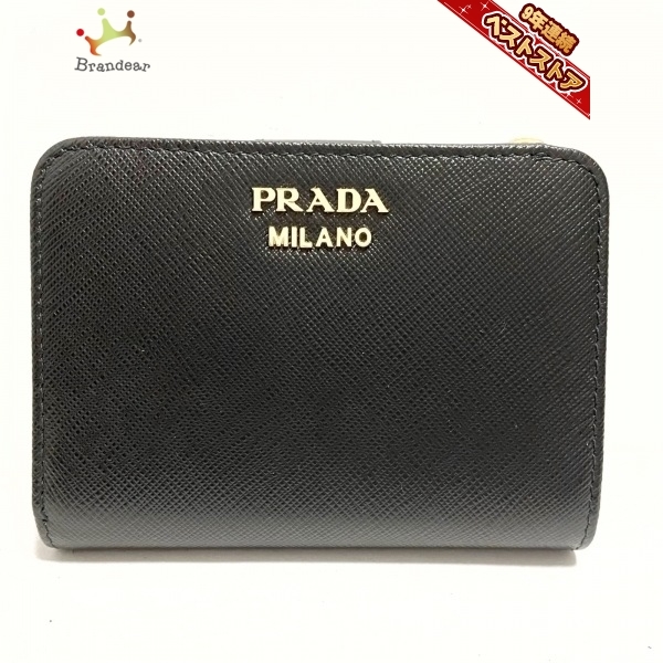 プラダ PRADA 2つ折り財布 - サフィアーノ レザー 黒 L字ファスナー 