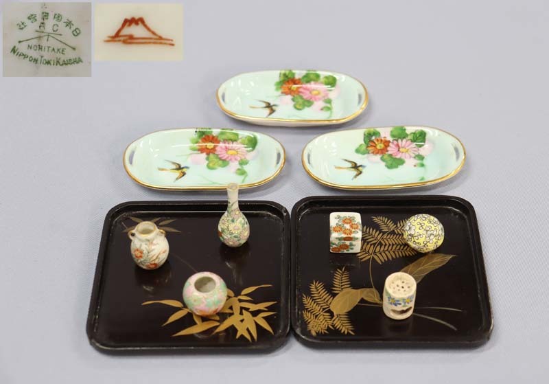 売り切り□ 雛道具 ミニチュア 色絵磁器 深川製磁 富士流水印 オールド