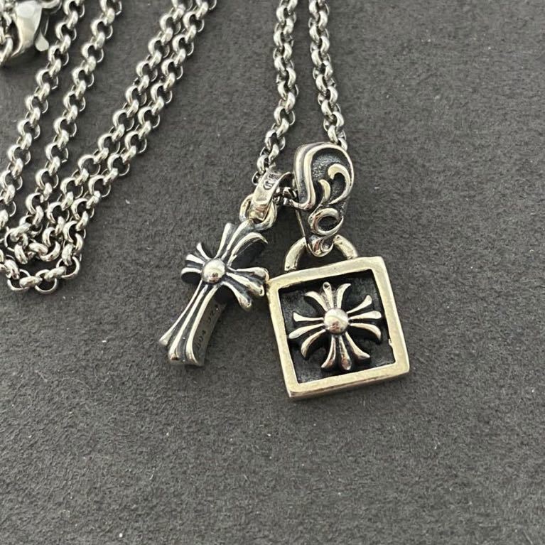 シルバー925 クロスネックレス フレームド チャーム ロールチェーン 送料無料