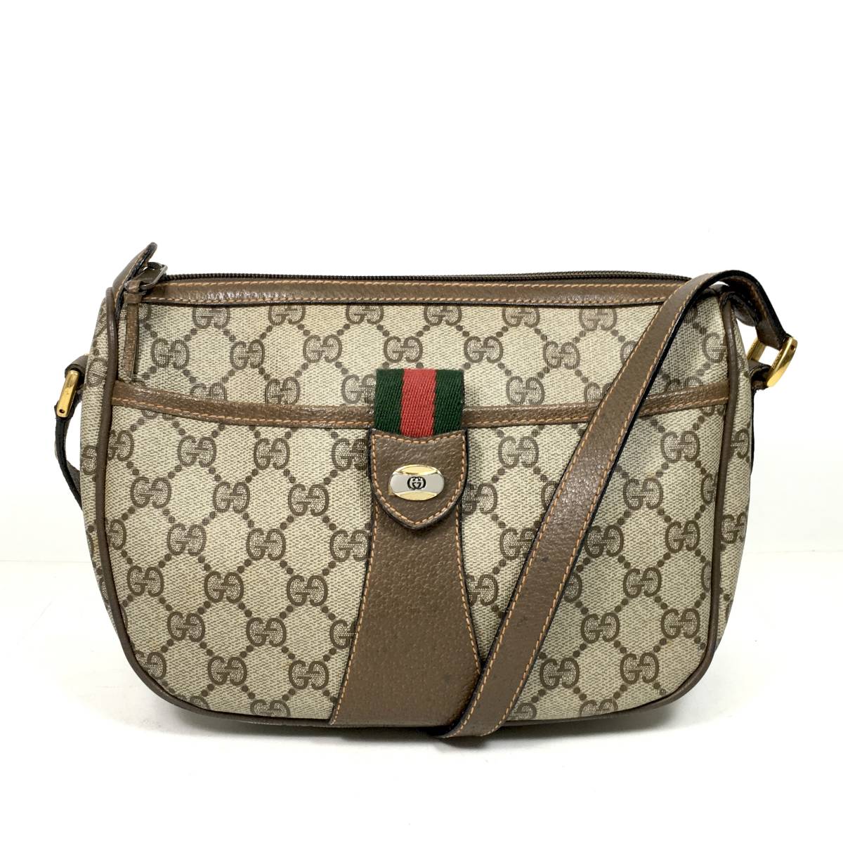 使用回数少 美品 GUCCI グッチ pvcレザー ショルダーバッグ ホワイト