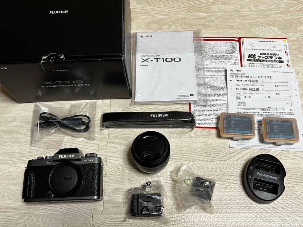 中古美品 おまけ付き FUJIFILM フジフイルム ミラーレス一眼 X-T100レンズキット ダークシルバー 15-45mm 社外バッテリー有