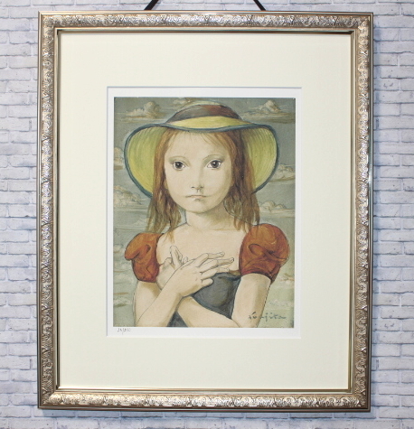 藤田嗣治 エスタンプリトグラフ「鳥を持つ少女」173/250 藤田嗣治 「少女」エスタンプリトグラフ 250部 【公式通販】