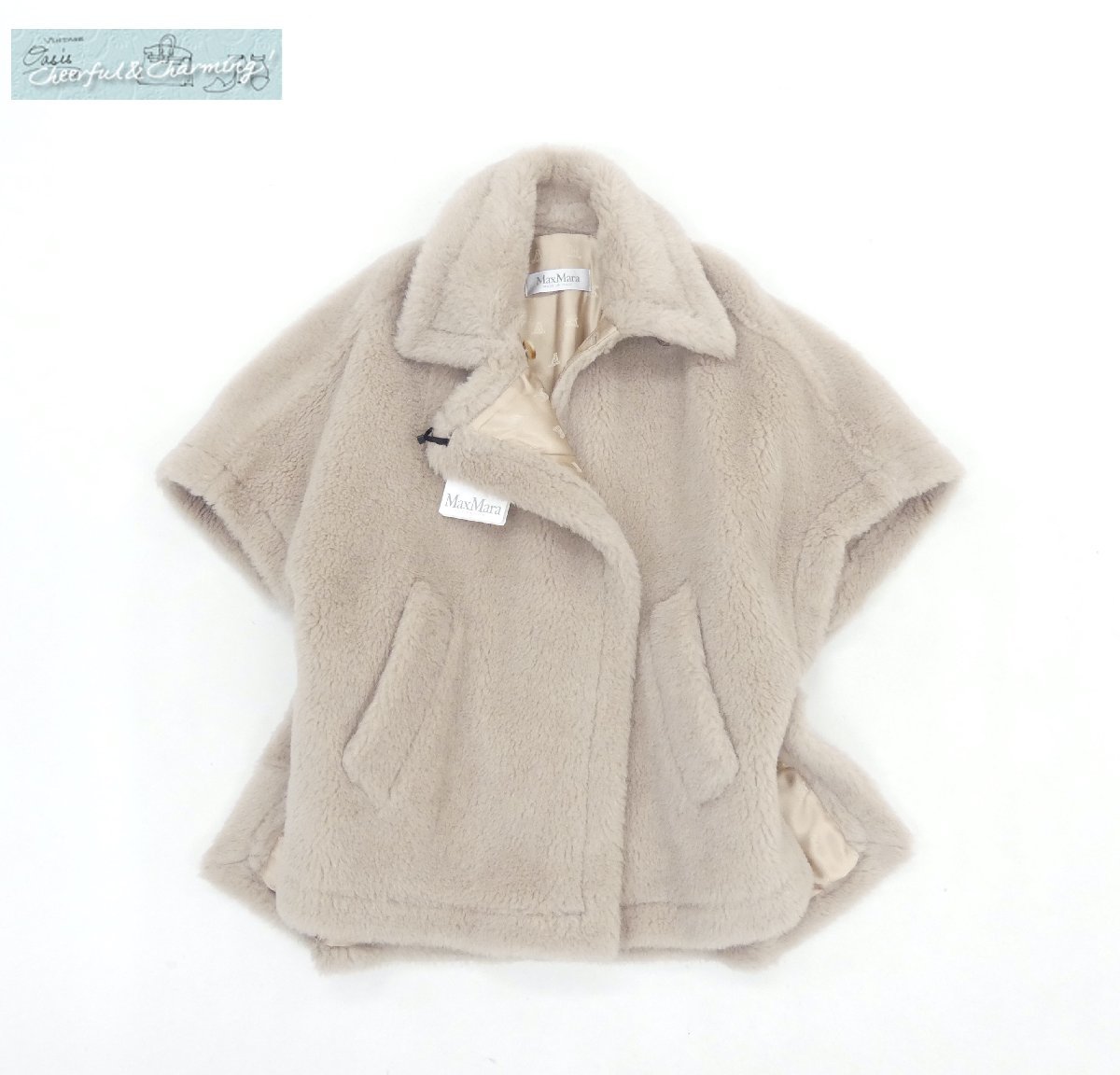 未使用 MaxMara テディベアケープ MANCO F Cacha（サンド) アルパカ 