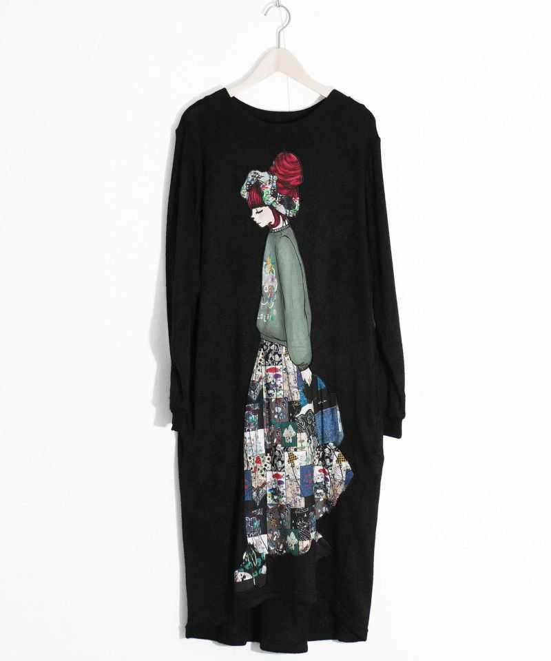 スカラー ScoLar 女の子アップリケ ニットソー ワンピース 新品 未使用 黒