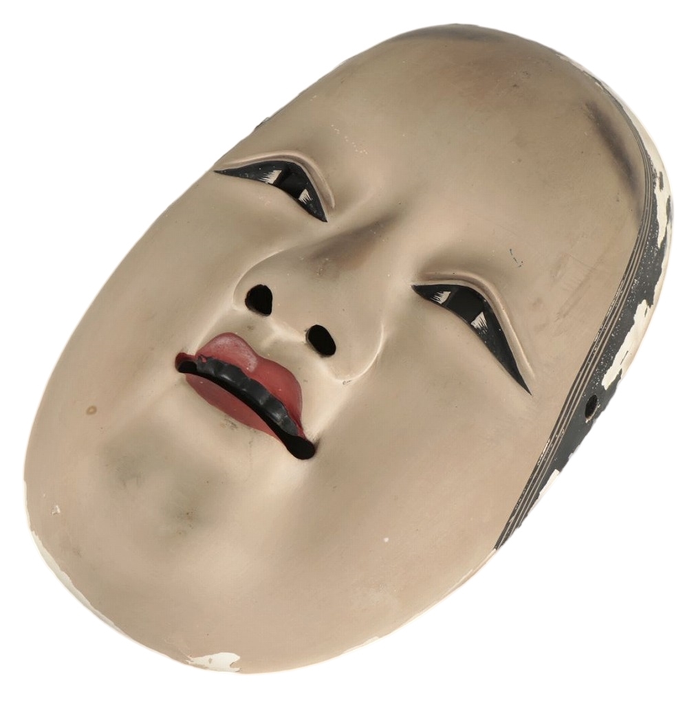 □在銘 木彫彩色能面 女系面□ 能面 古美術能面若女女