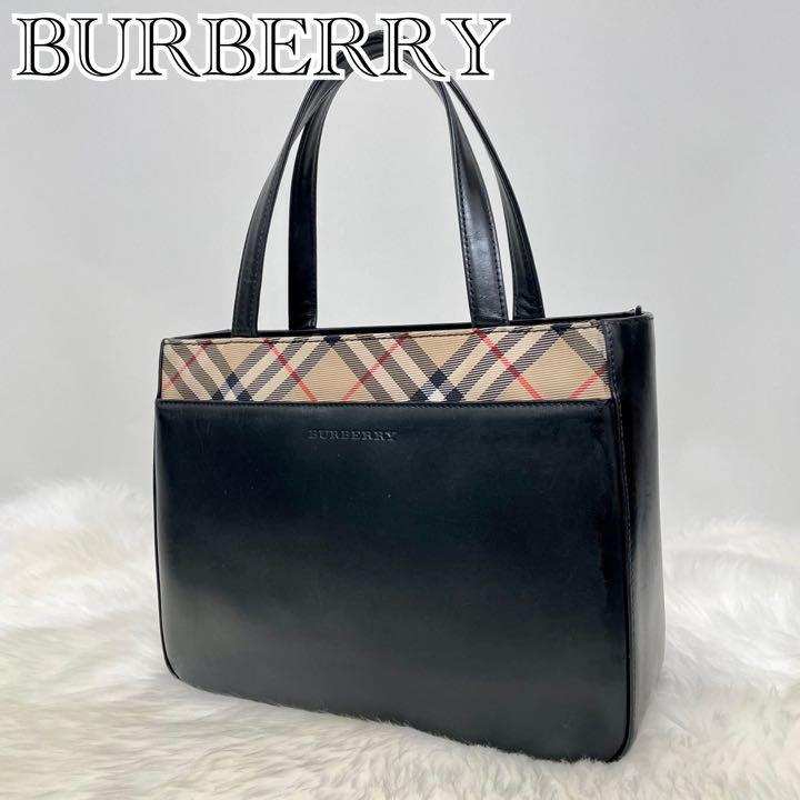 Burberry ノバチェック ハンドバッグ BURBERRY ノバチェック ハンドバッグ 本革 ブラック 74 BURBERRY
