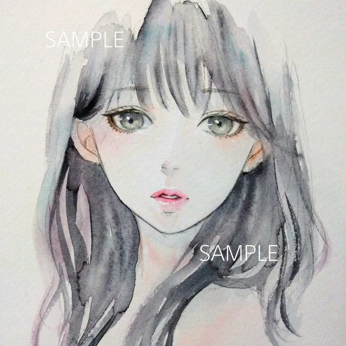 水彩画 肉筆原画 ドローイング 絵画 手描きイラスト 美人画 オリジナル