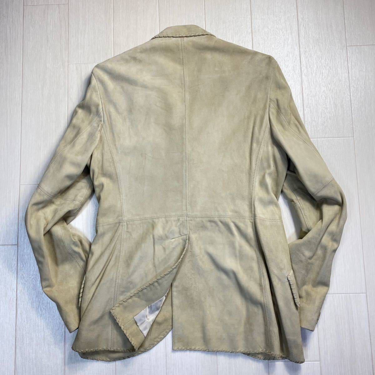【ポールスミス/Paul Smith LONDON】柔質起毛 ラムスキン 羊革 デザインジャケット 編込みレザー アウター (メンズ M ホワイトベージュ)