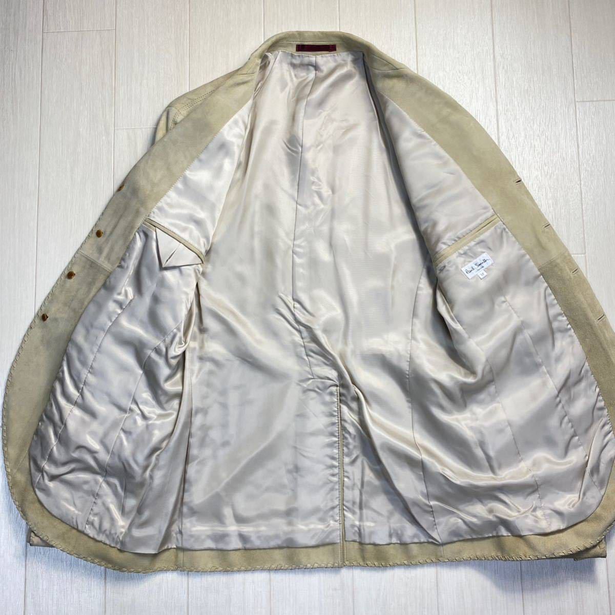 【ポールスミス/Paul Smith LONDON】柔質起毛 ラムスキン 羊革 デザインジャケット 編込みレザー アウター (メンズ M ホワイトベージュ)