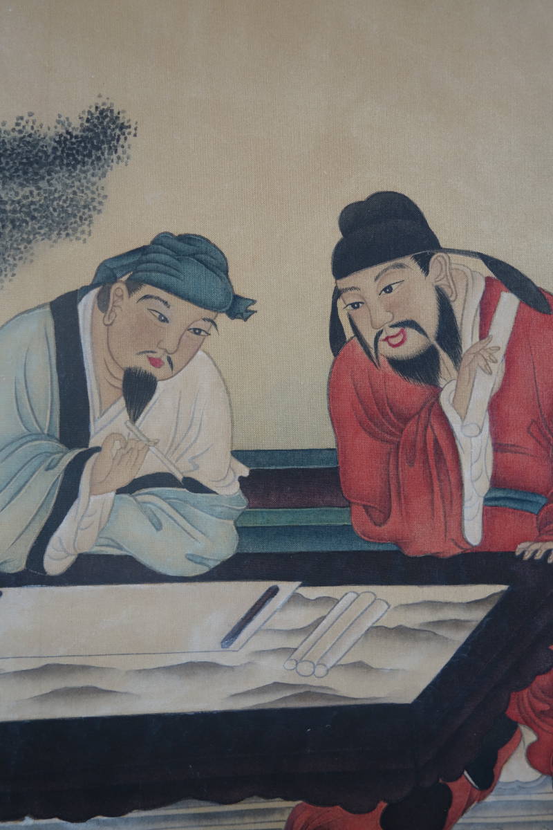 模写 】絹本 掛軸 山水 肉筆絹本 日本画 人物画 山水図 肉筆 落款あり