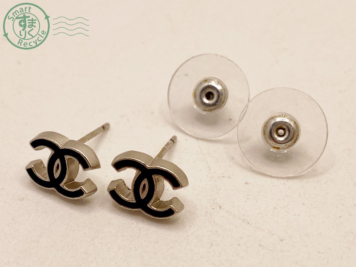 12260086 ▽ 1円～！ CHANEL シャネル ココマーク ブラック ピアス 04P  