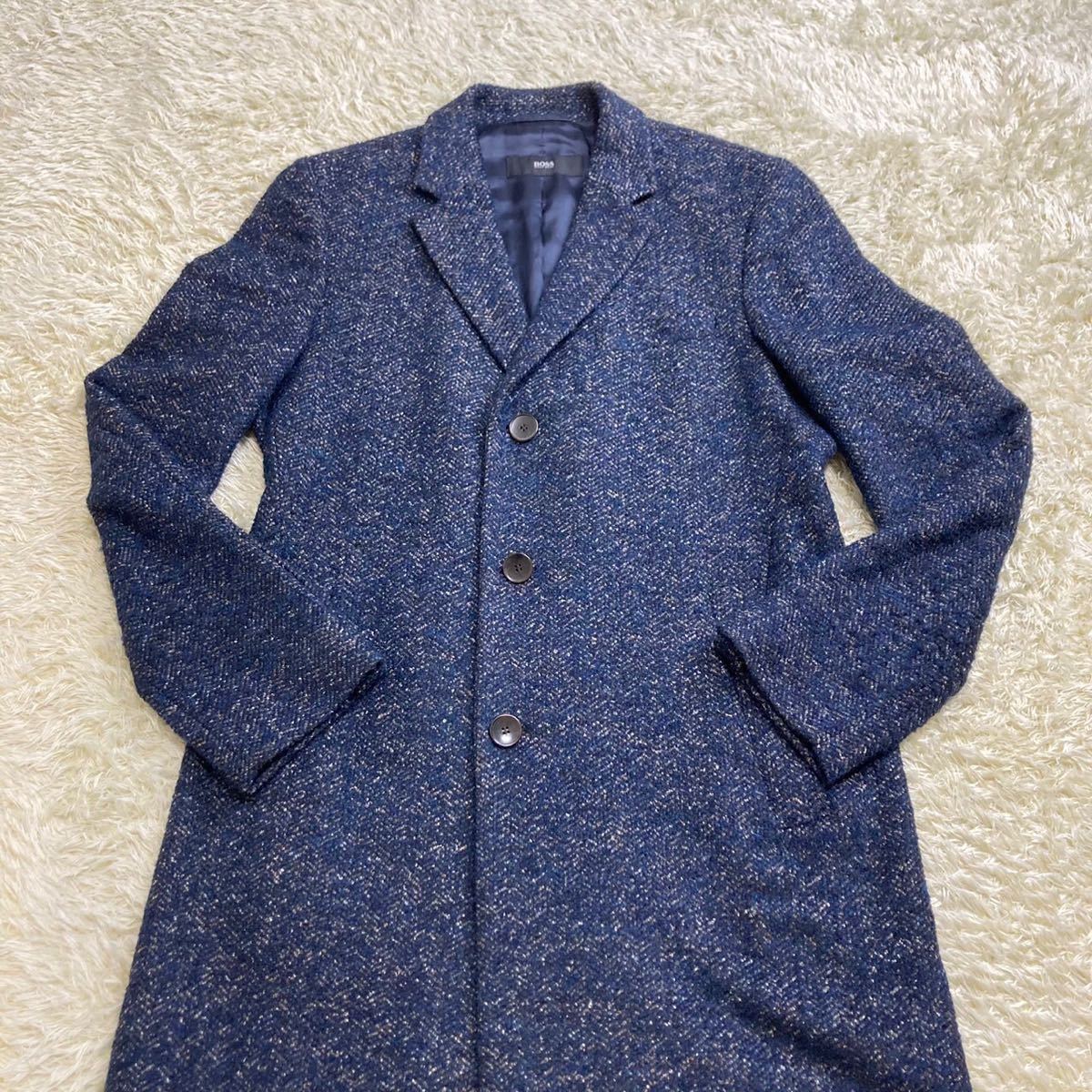 出品最安値‼️オシャレ‼️HUGO BOSS ツイード チェスターコート ヒューゴボス【至極のツイード】ほぼ未使用 HUGO BOSS チェスター