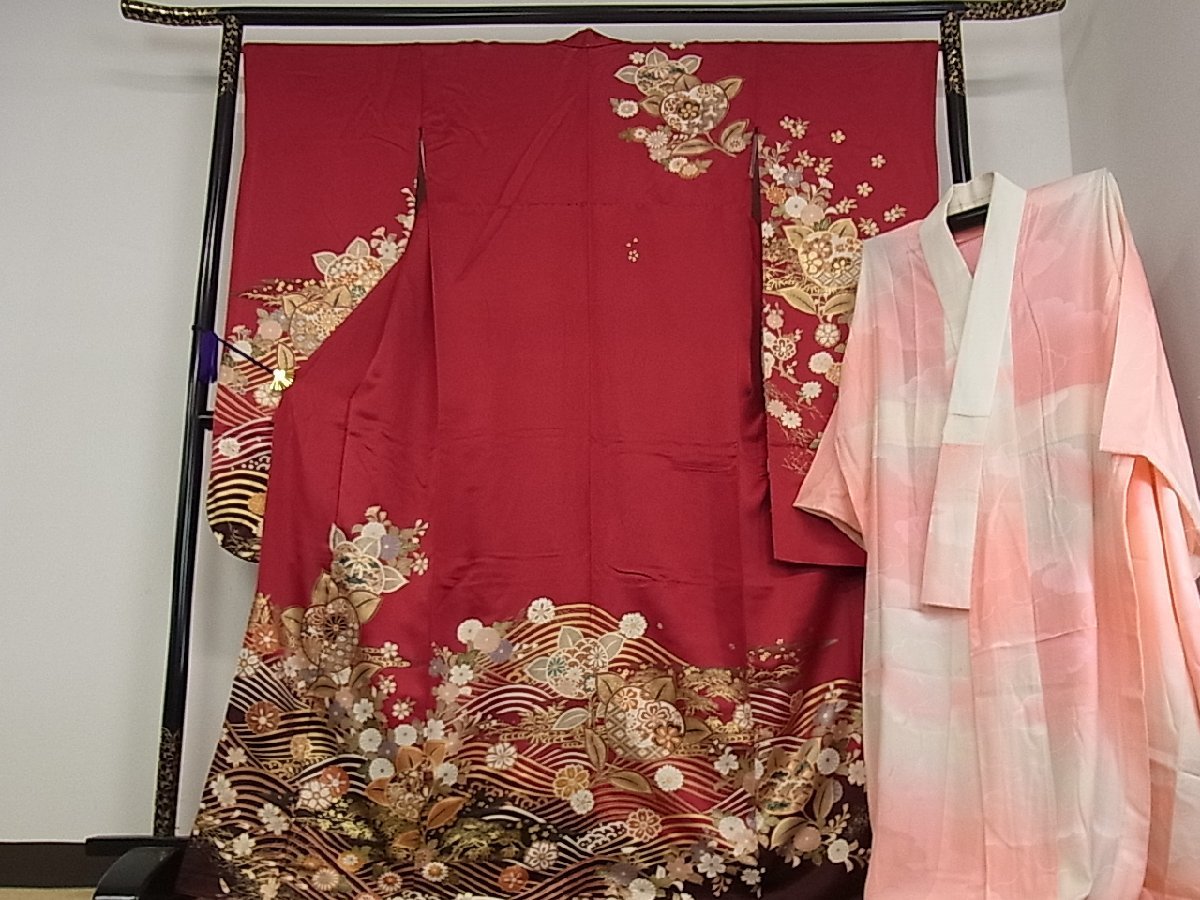 正絹 逸品 駒刺繍 金彩 暈し染め 平和屋着物□豪華黒留袖 立波