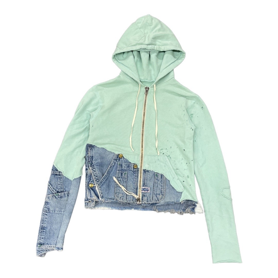 ● Greg Lauren スウェット デニム 切替 ダメージ クラッシュ ジップ パーカー グレッグローレン　2