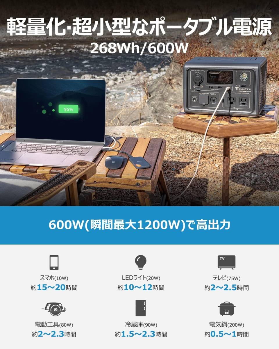 EB3A BLUETTI ポータブル電源 268Wh 268Wh⁄600W 600W : 小型 軽量 防災 
