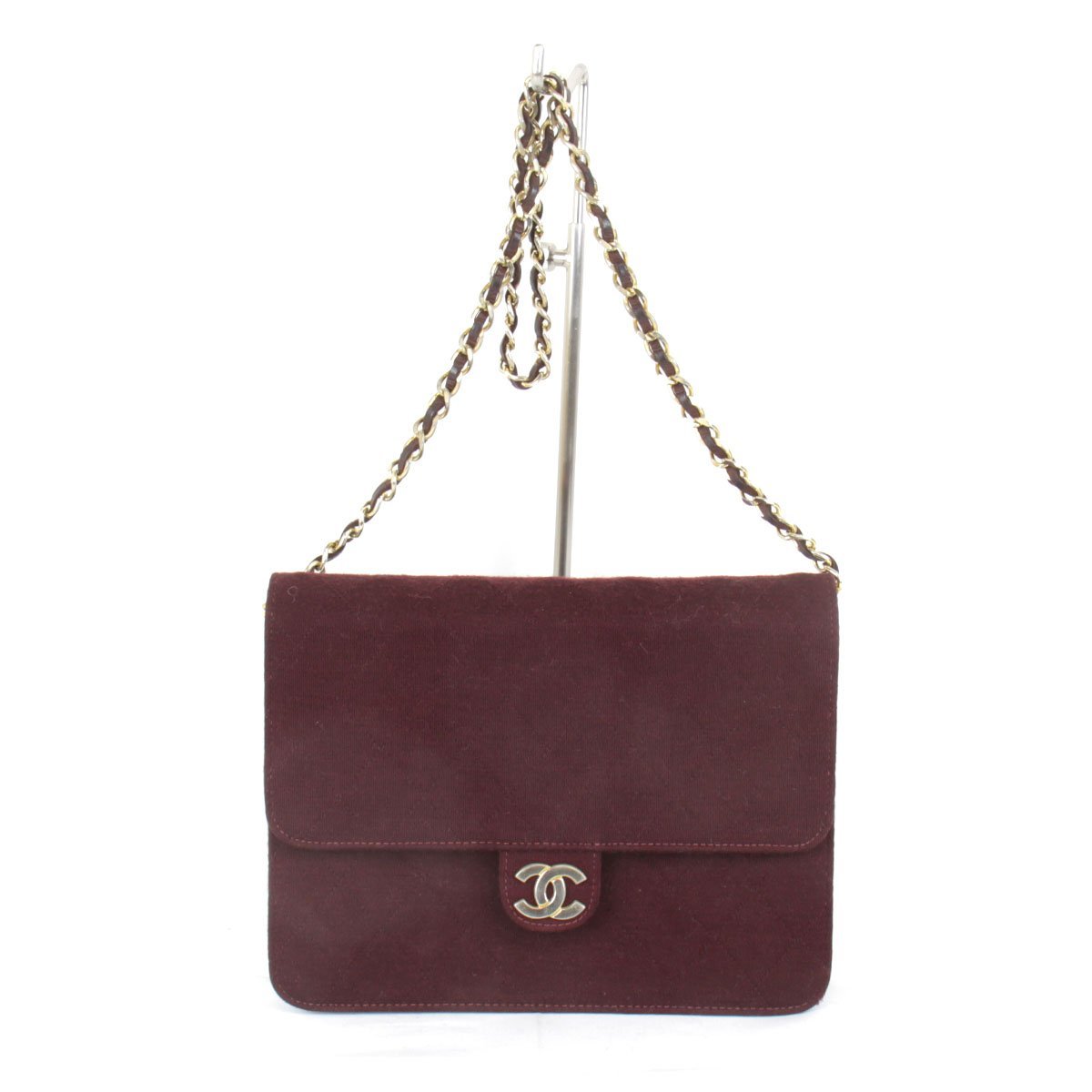 『USED』 CHANEL シャネル マトラッセ コットンプッシュロック ショルダーバッグ エンジ コットン