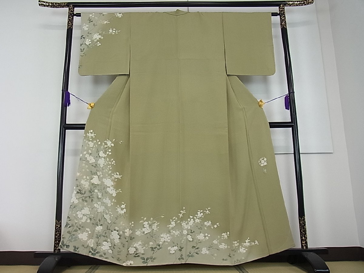 逸品 正絹 作家物 暈し染め 訪問着 着物 袷 友禅 落款 枝花文 絞り