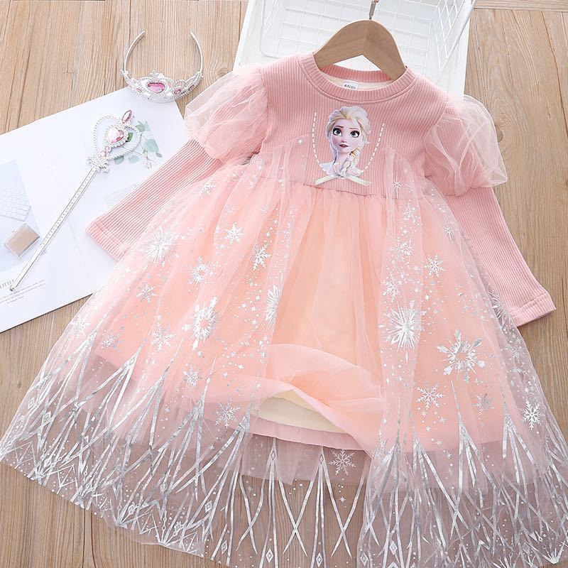 アナと雪の女王 100/110/120 長袖 ワンピース エルサ キッズ アナ雪  