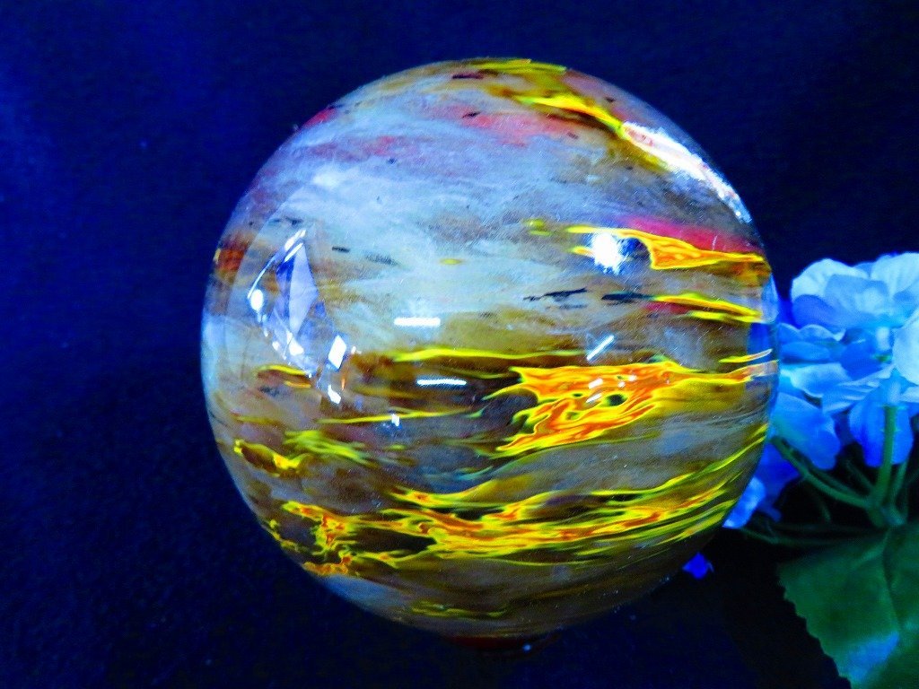 ☆巨大 水晶 台座付き☆ 絶品超綺麗多彩水晶丸玉☆超巨大2.26kg☆135mm台座付tc273C－1