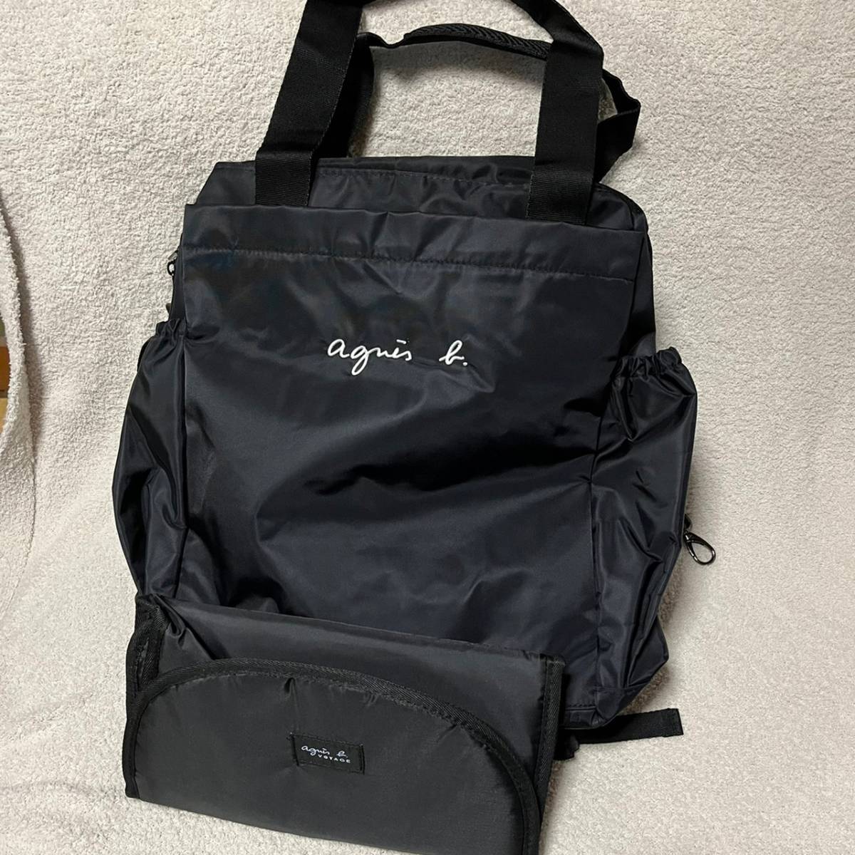 agns b.アニエスベー新品2wayマザーズバッグ ブラック リュック トート