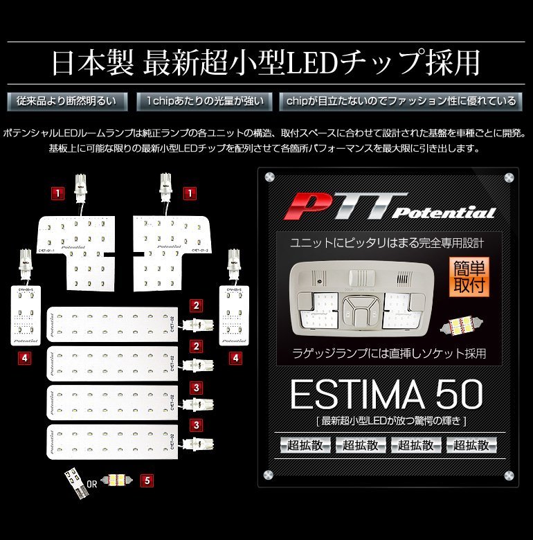 エスティマ 50系 対応 LEDルームランプ TOYOTA エスティマ50系&frasl;エスティマハイブリット20系 トヨタ 専用 20系 | ／ ESTIMA ルームランプの通販 50系エスティマ ルームランプ [H18