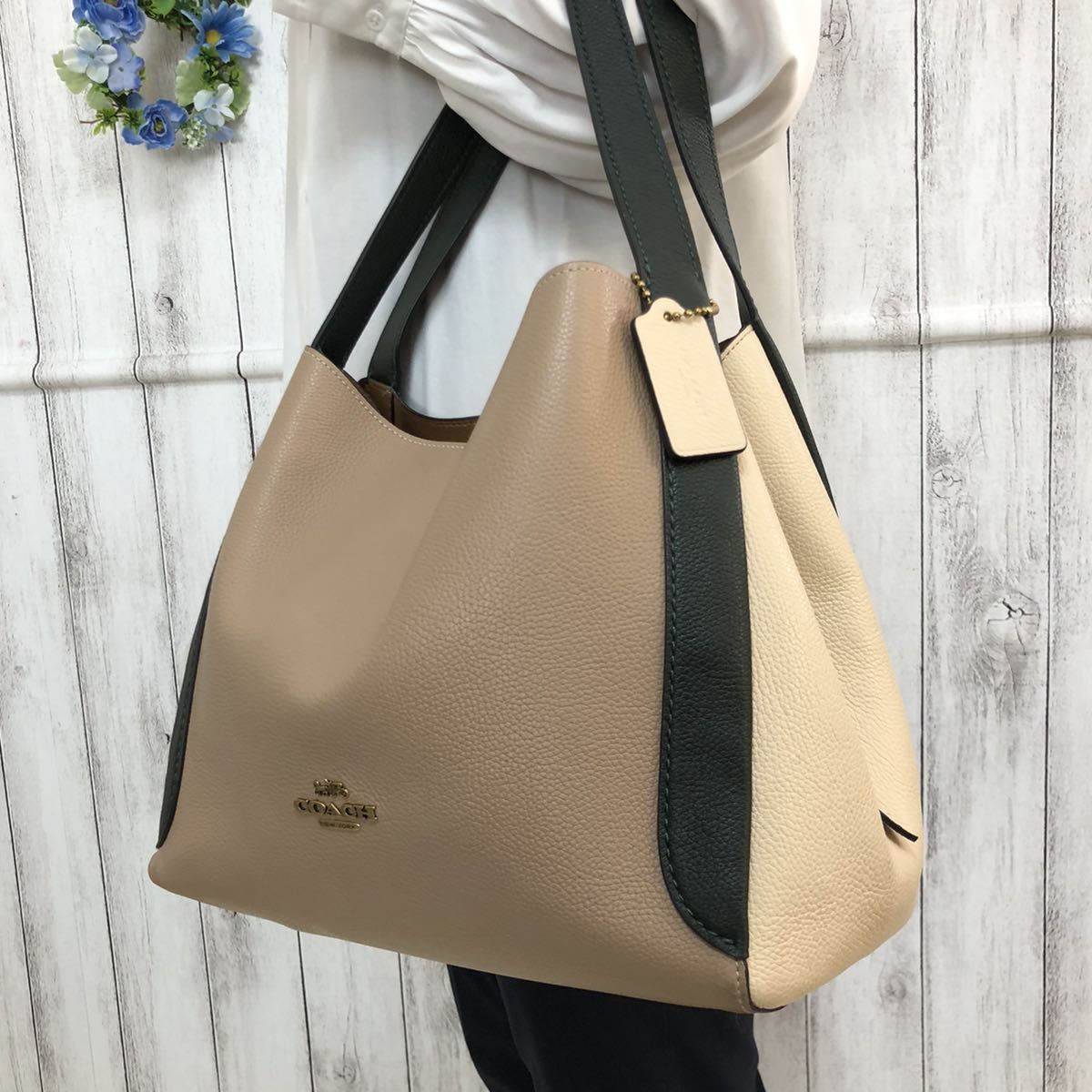 1円 コーチ coach ハドリー ホーボー トートバッグ ショルダーバッグ レディース オールレザー 大容量 グリーン ベージュ 76088(トートバッグ)｜売買されたオークション情報、yahooの商品情報を かばん、バッグ