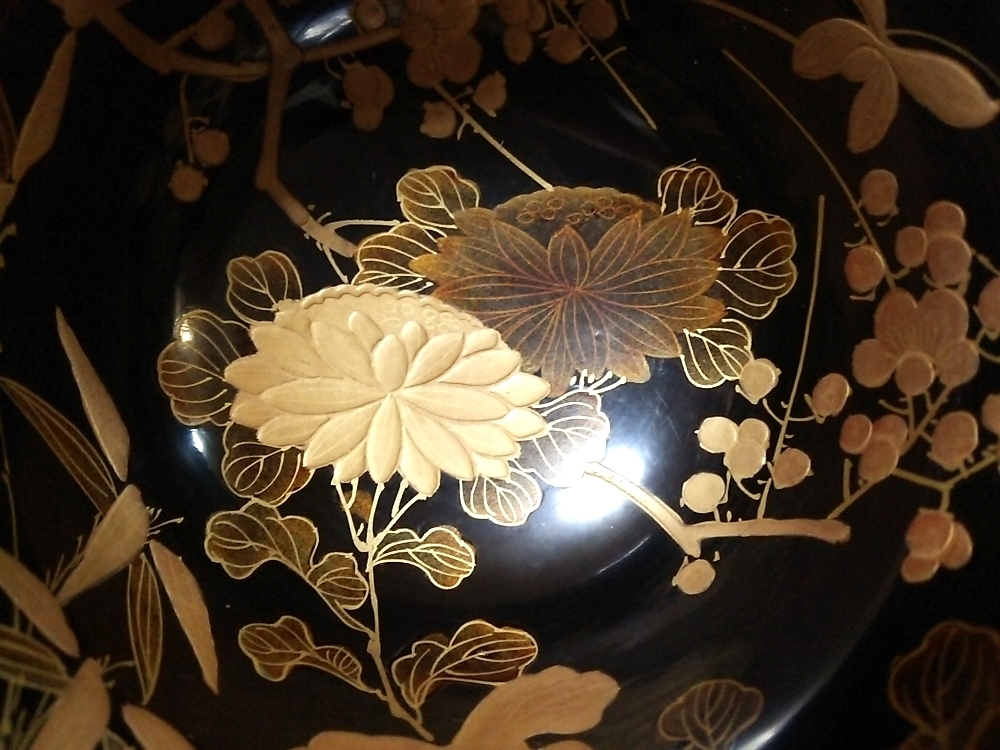 K121302 黒塗金蒔絵 蓋裏図替漆器 吸物椀 伝統 茶懐石道具 引盃 古美術