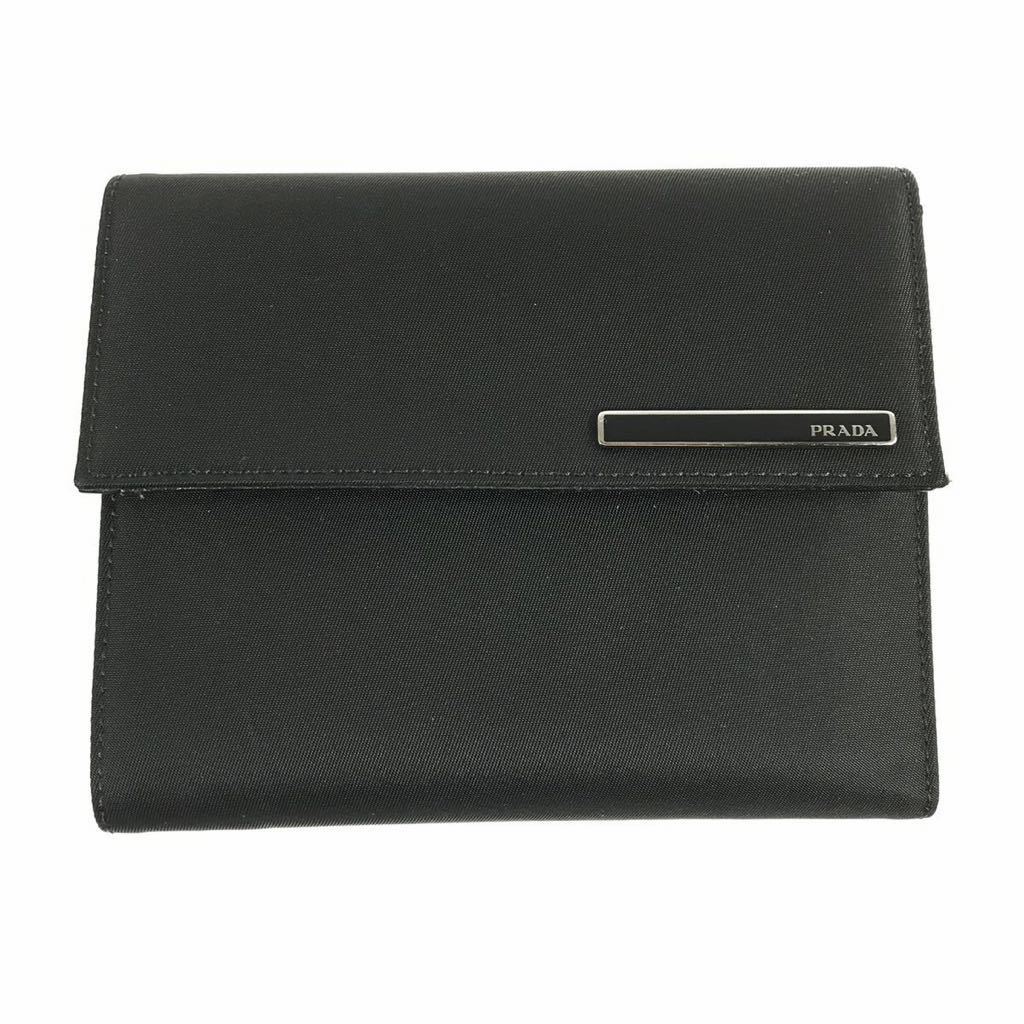 超美品⭐︎プラダ 二つ折り財布 金ロゴ シボ革 ブラック 黒 メンズ