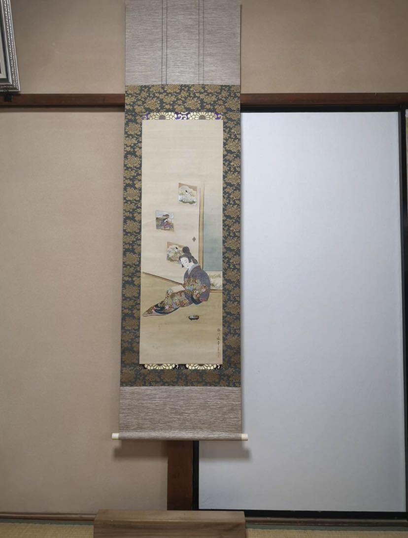 希少品】【 葛飾北斎 の師匠】勝川春章 美人画 日本画 肉筆 掛軸 春