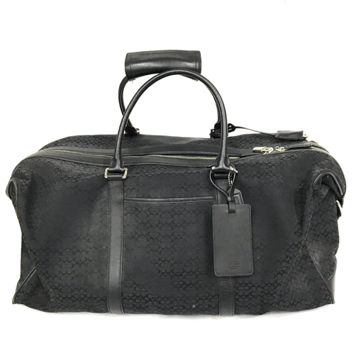 COACH ブラック シグネチャーナイロンボストンバッグ コーチ シグネチャー F77013 レザー×キャンバス ボストンバッグ