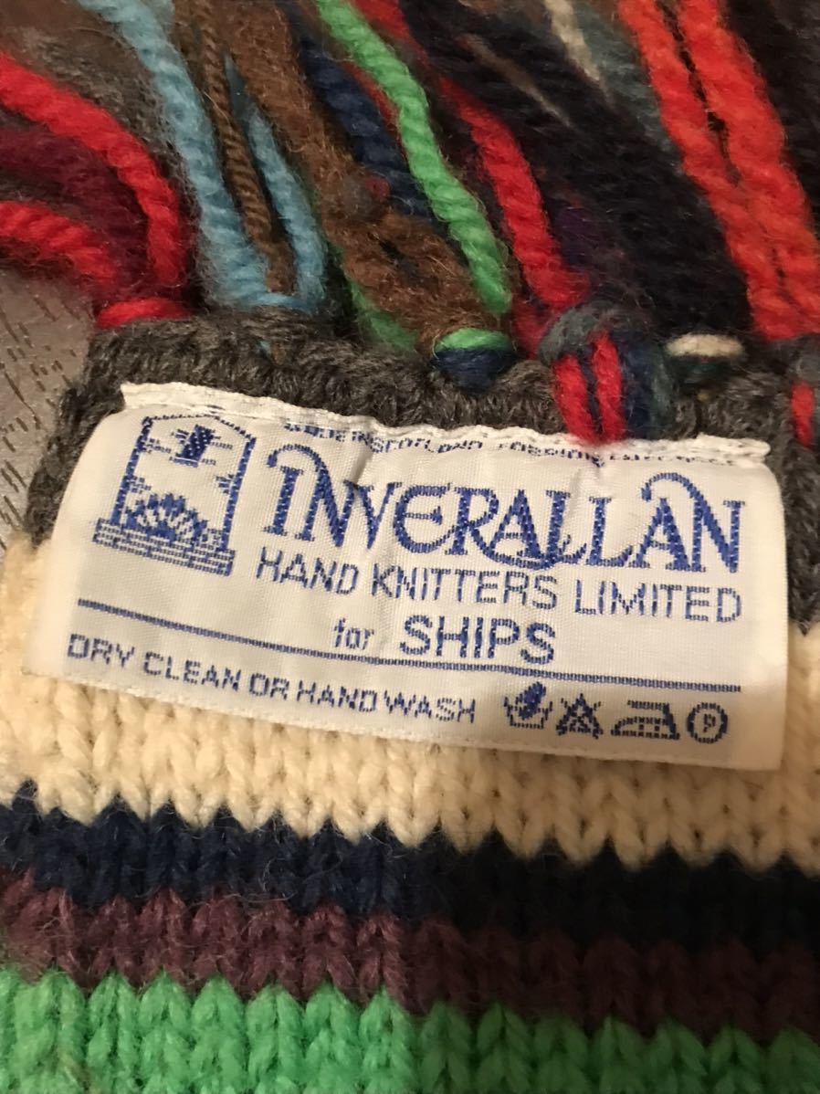 インバーアラン/INVERALLAN＞マルチボーダー柄 ハンドニットマフラー  
