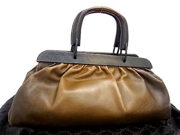 1円 GUCCI グッチ 105377 レザー ウッドハンドル ハンドバッグ トート