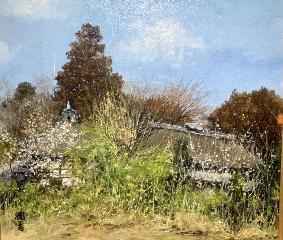 向井潤吉 肉筆画油絵 民家の風景