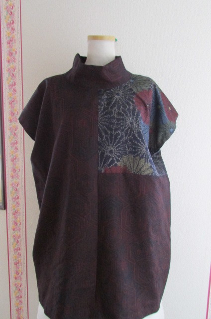 着物リメイク☆紬よりロールカラーチュニック