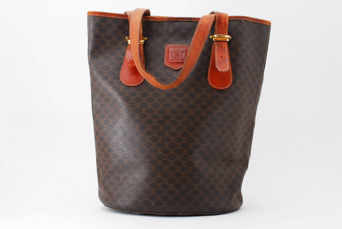 CELINE【美品】マカダム柄 PVC&レザー トートバッグ 1円スタート】CELINE ヴィンテージ セリーヌ マカダム PVC レザー