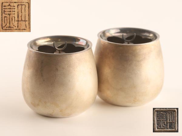 銀製品　まとめて712g 流】銀製品 山口 丹金 火入一対 重量204g 共箱 TI401 共箱
