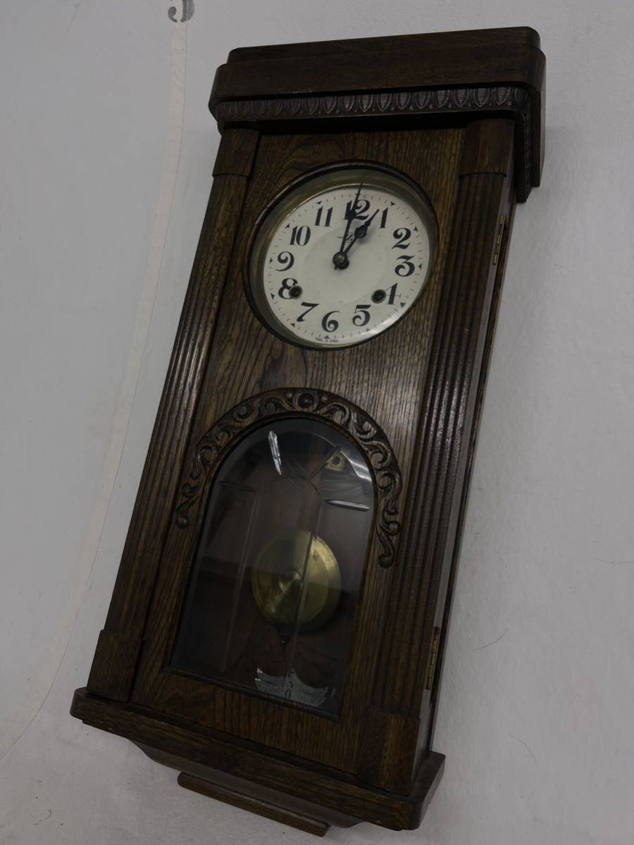 稼働・美品〉横浜エムズイ商会 鎌倉彫り装飾ひまわり型ゼンマイ振り子