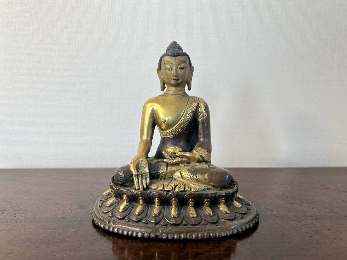 時代 仏教美術 チベット 金銅仏 鍍金仏 坐像 / 西蔵 仏像 古銅